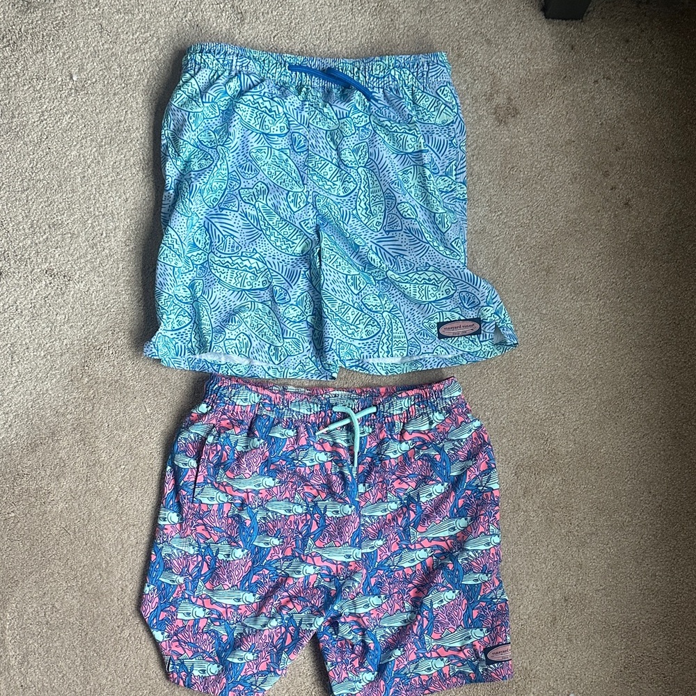 Boys Patterned vineyard Vines swim Shorts Set - Blue and Pink